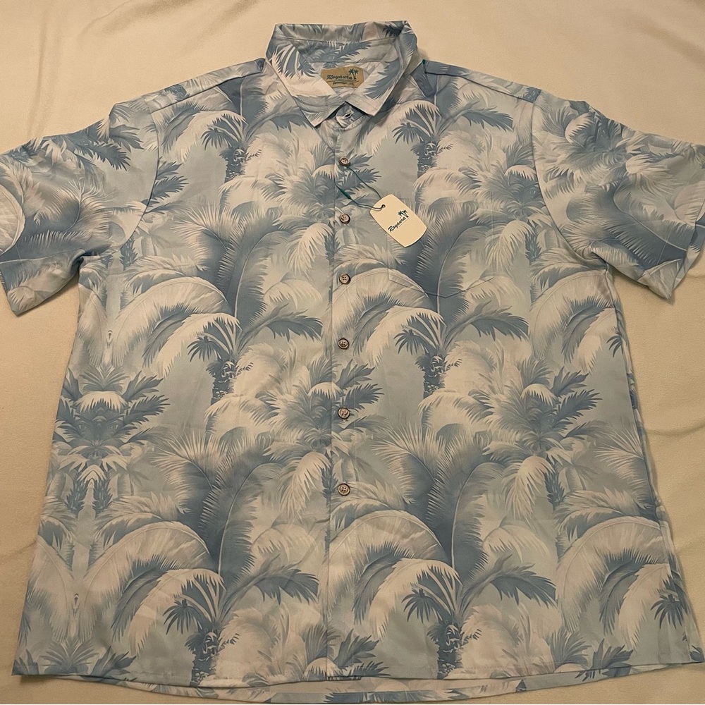 Royaura Mens Hawaiian Button Up Shirt Size XXL Blue And White Palm Trees NEW